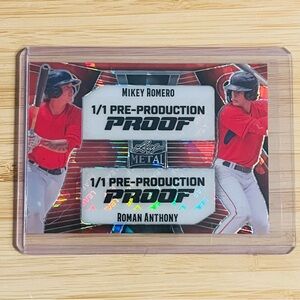 ROMAN ANTHONY, MIKEY ROMERO 2024 Leaf Metal Red Cracked Ice Prizm Proof RC 1/1